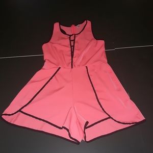 Zhenyu sleeveless neon pink romper shorts size Small